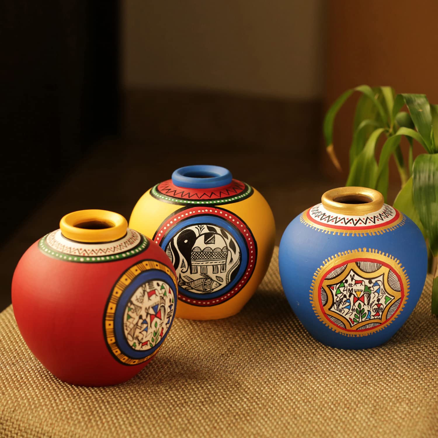 Colorful Terracotta Art Vase Set β gift idea for House Warming